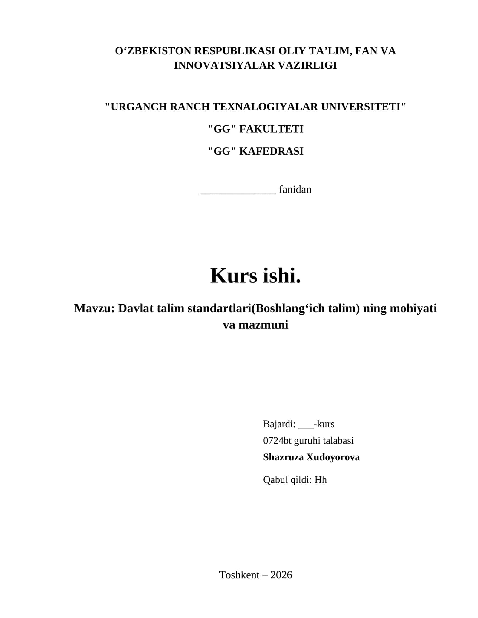 Davlat talim standartlari(Boshlangʻich talim) ning mohiyati va mazmuni