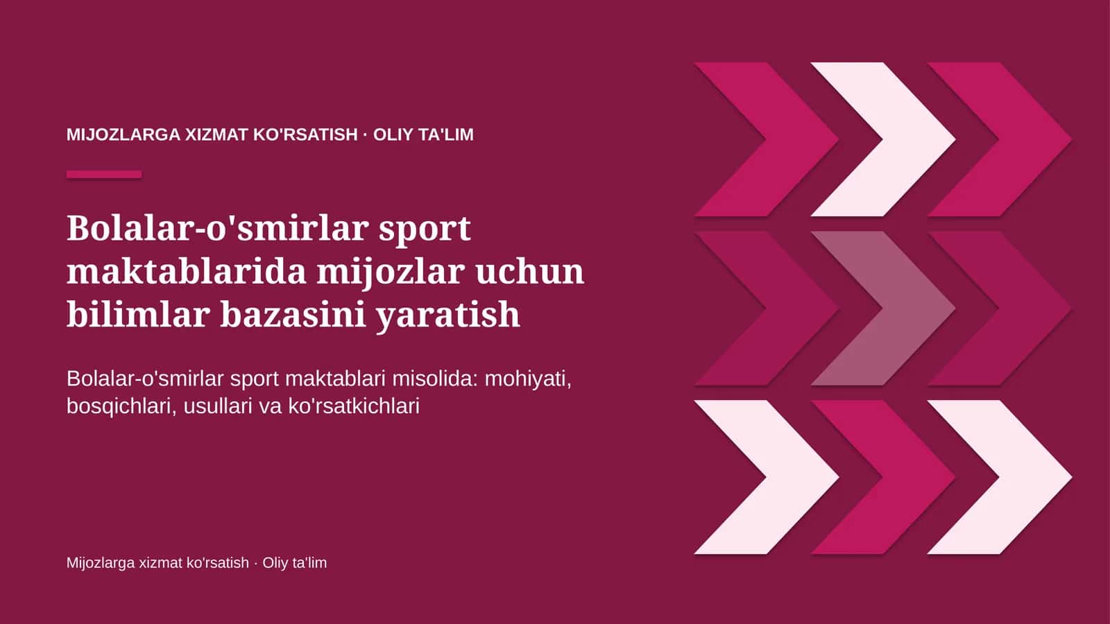 bolalar o'smirlar sport maktablarida mijozlar uchun bilimlar bazasini yaratish 1687