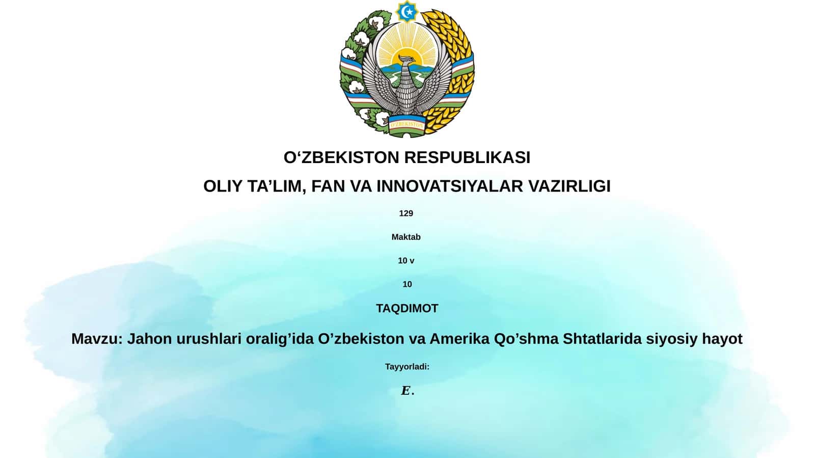 Jahon urushlari oralig’ida O’zbekiston va Amerika Qo’shma Shtatlarida siyosiy hayot