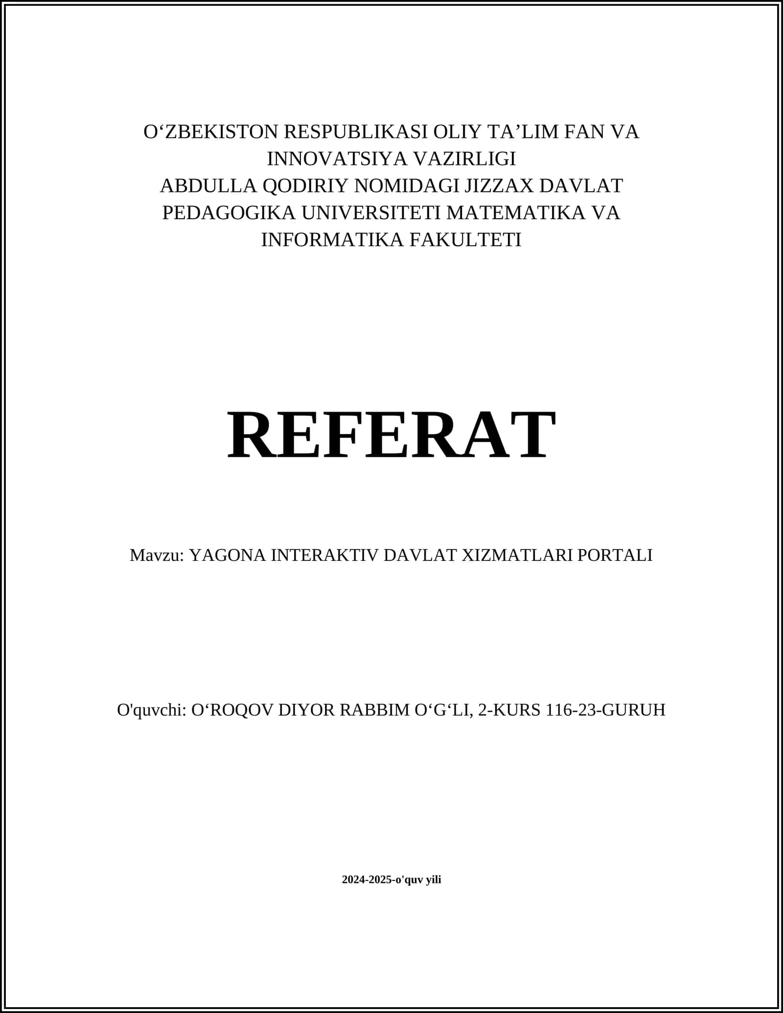 YAGONA INTERAKTIV DAVLAT XIZMATLARI PORTALI