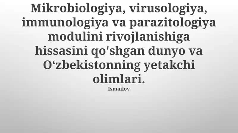 Immunologiya, Mikrobiologiya, Virusologiya va Parazitologiya Modullari