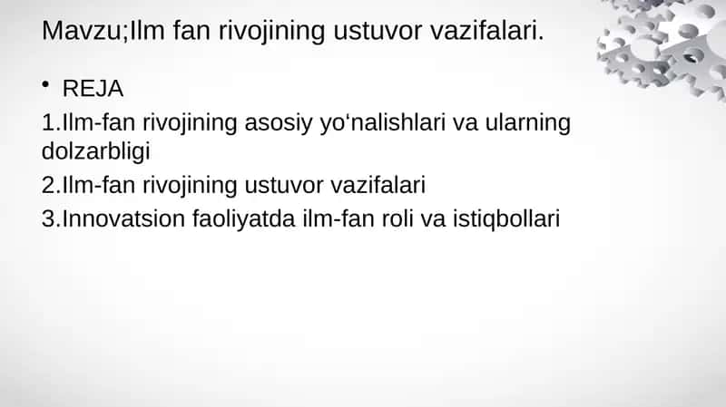 Ilm fan rivojining ustuvor vazifalari