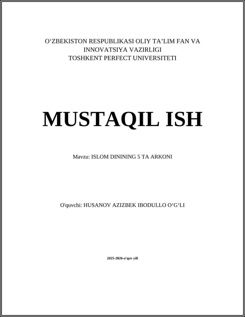 ISLOM DININING 5 TA ARKONI