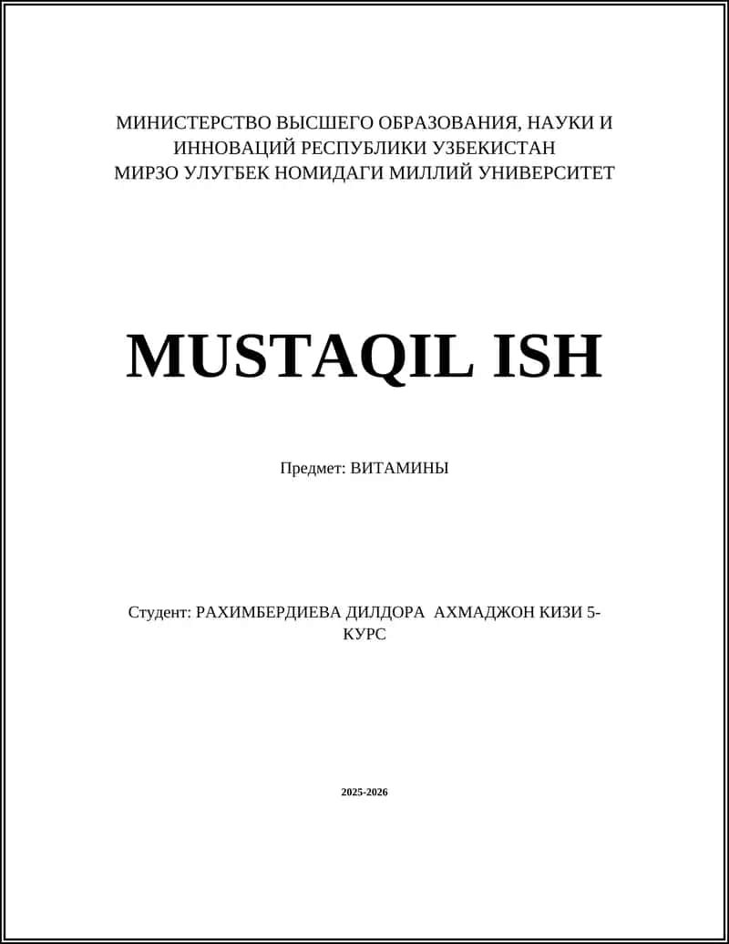 MUSTAQIL ISH: ВИТАМИНЫ