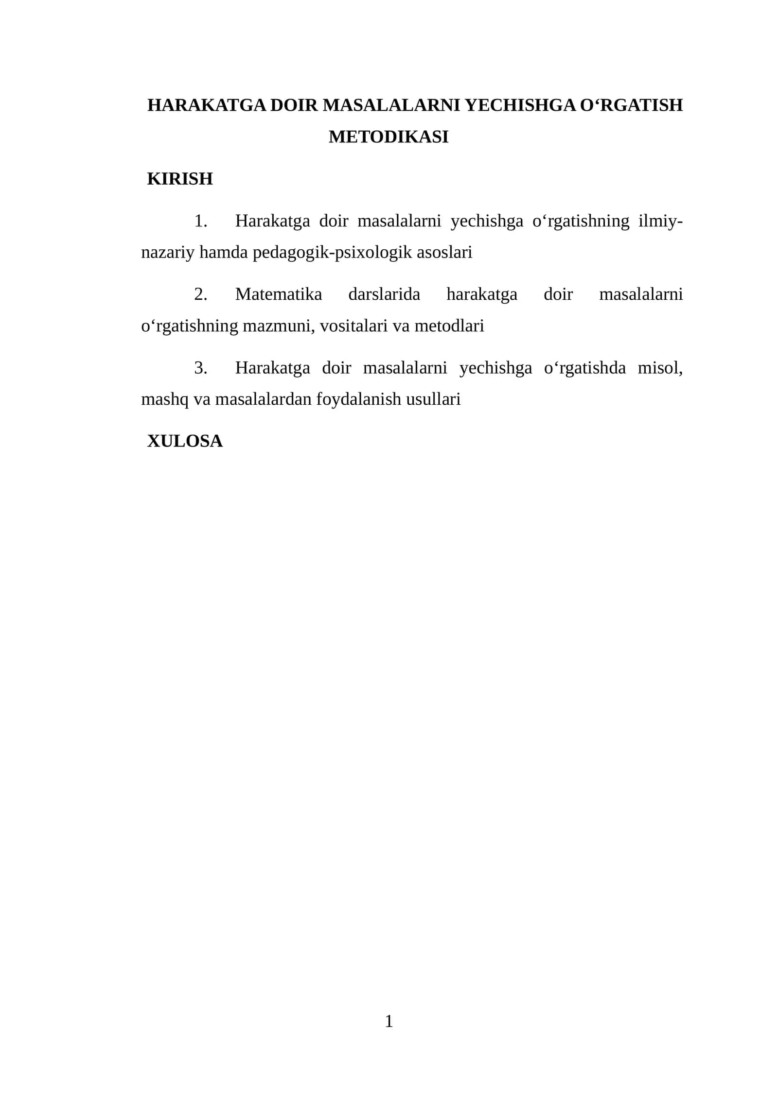 HARAKATGA DOIR MASALALARNI YECHISHGA O‘RGATISH METODIKASI