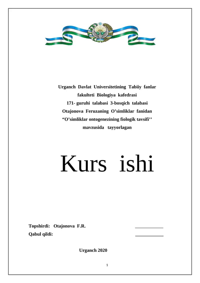 O’simliklar ontogenezining fiologik tavsifi
