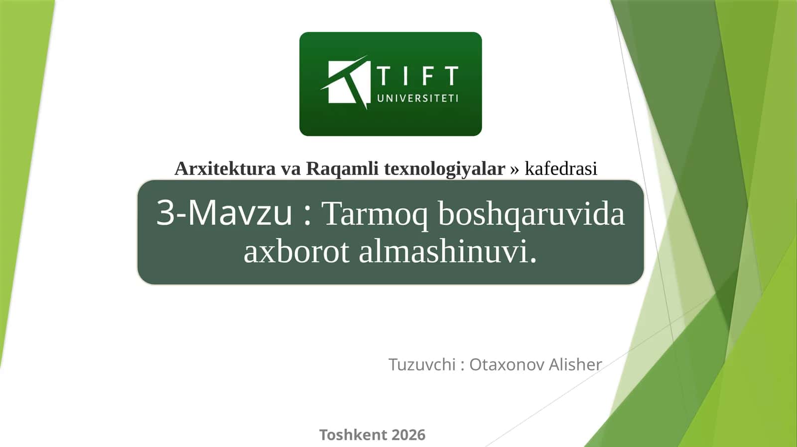 Tarmoqboshqaruviniamalgaoshirilishi