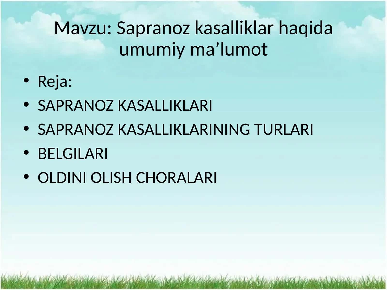 Sapranok kasalliklar haqida umumiy ma'lumot