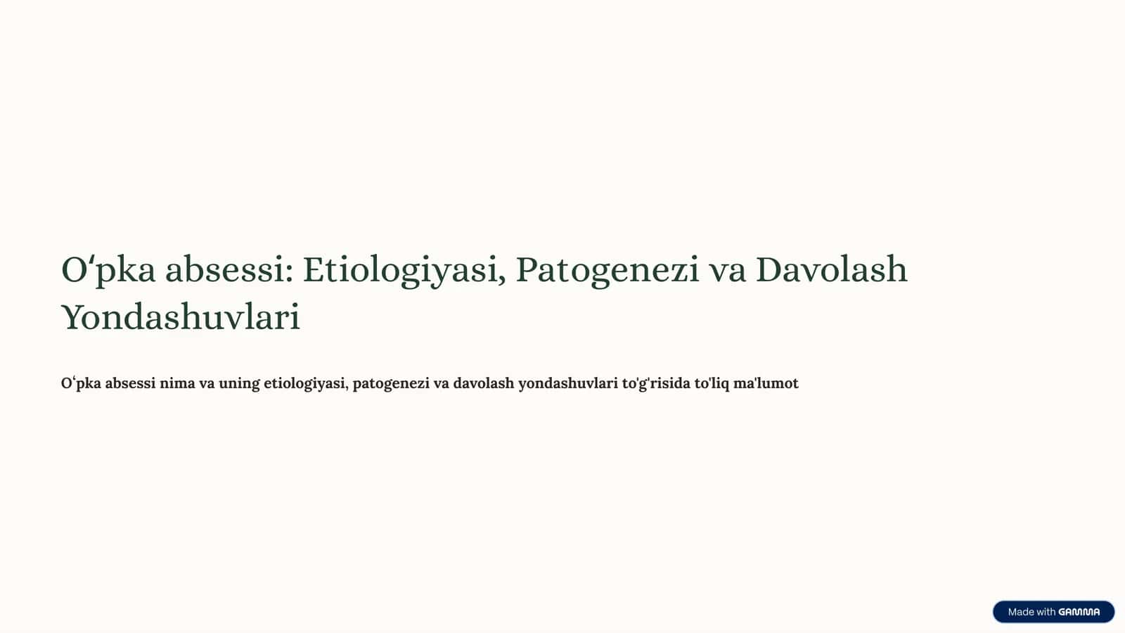 Oʻpka absessi etialogiyasi patogenezi va davolash yondashuvlari