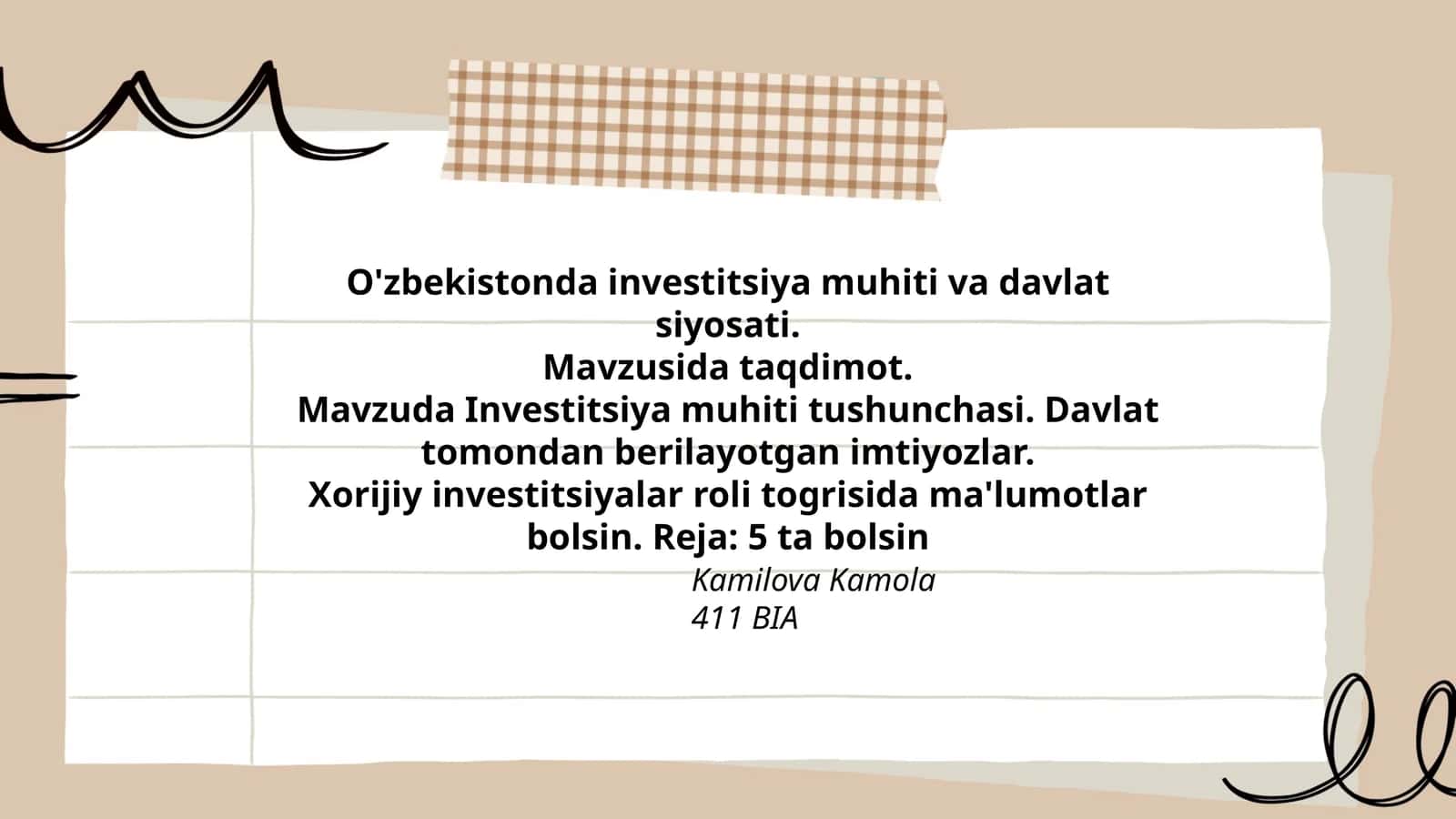 O'zbekistonda investitsiya muhiti va davlat siyosati