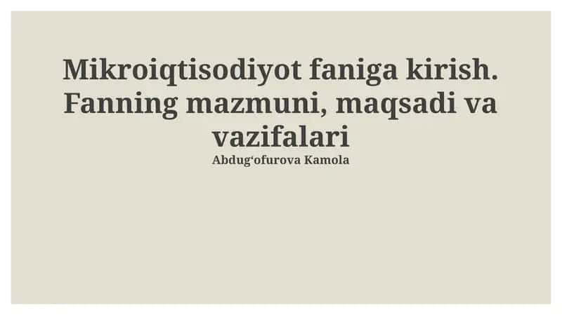 Mikroiqtisodiyot faniga kirish