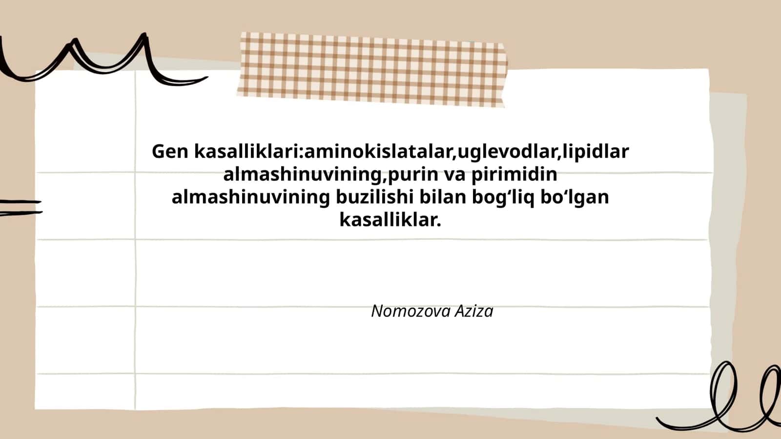 Gen kasalliklari: Aminokislatalar, uglevodlar, lipidlar almashinuvi