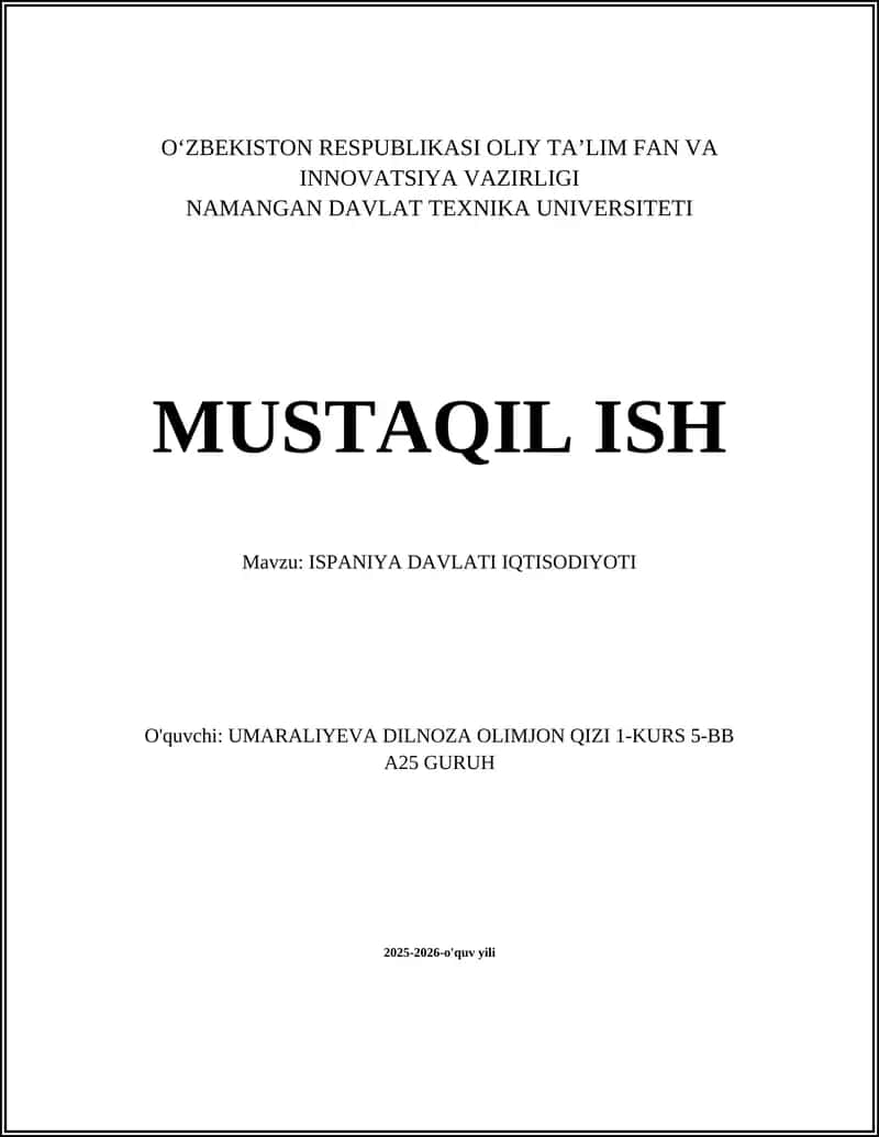 ISPANIYA DAVLATI IQTISODIYOTI