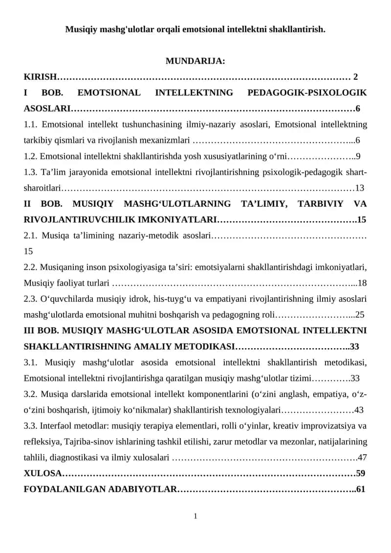 Musiqiy mashg'ulotlar orqali emotsional intellektni shakllantirish