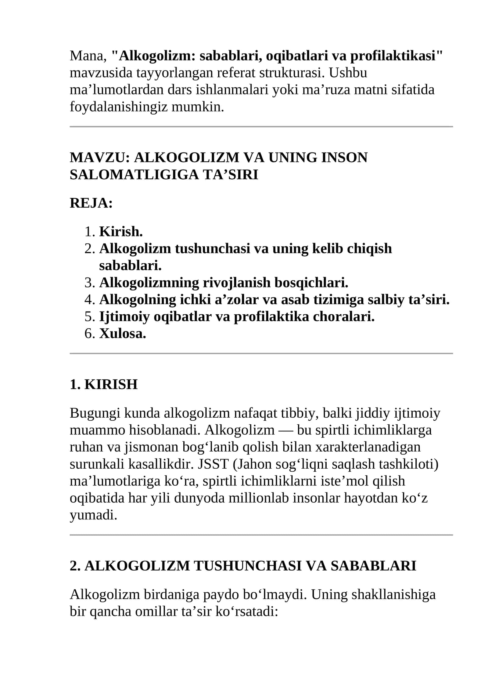 ALKOGOLIZM VA UNING INSON SALOMATLIGIGA TA’SIRI