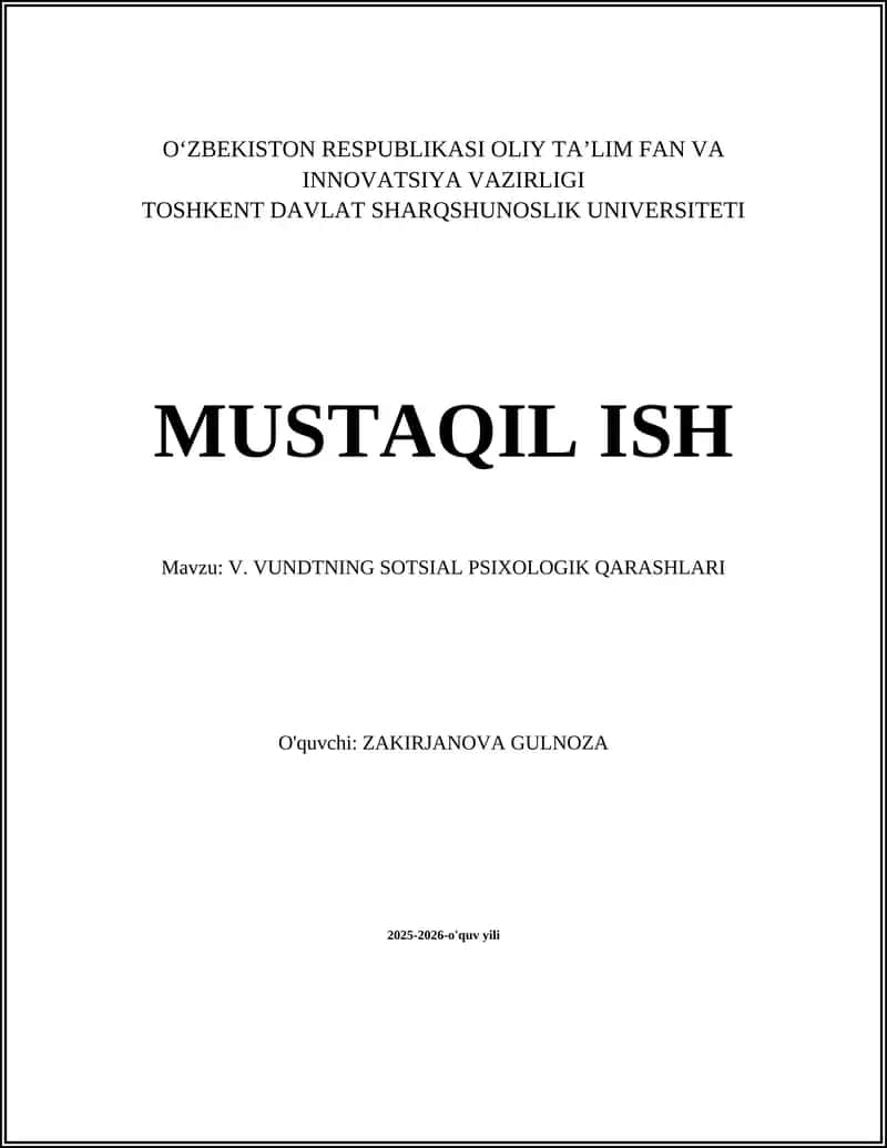 V. Vundtnig Sotsial Psixologik Qarashlari