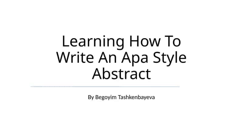 Learning How To Write An Apa Style Abstract