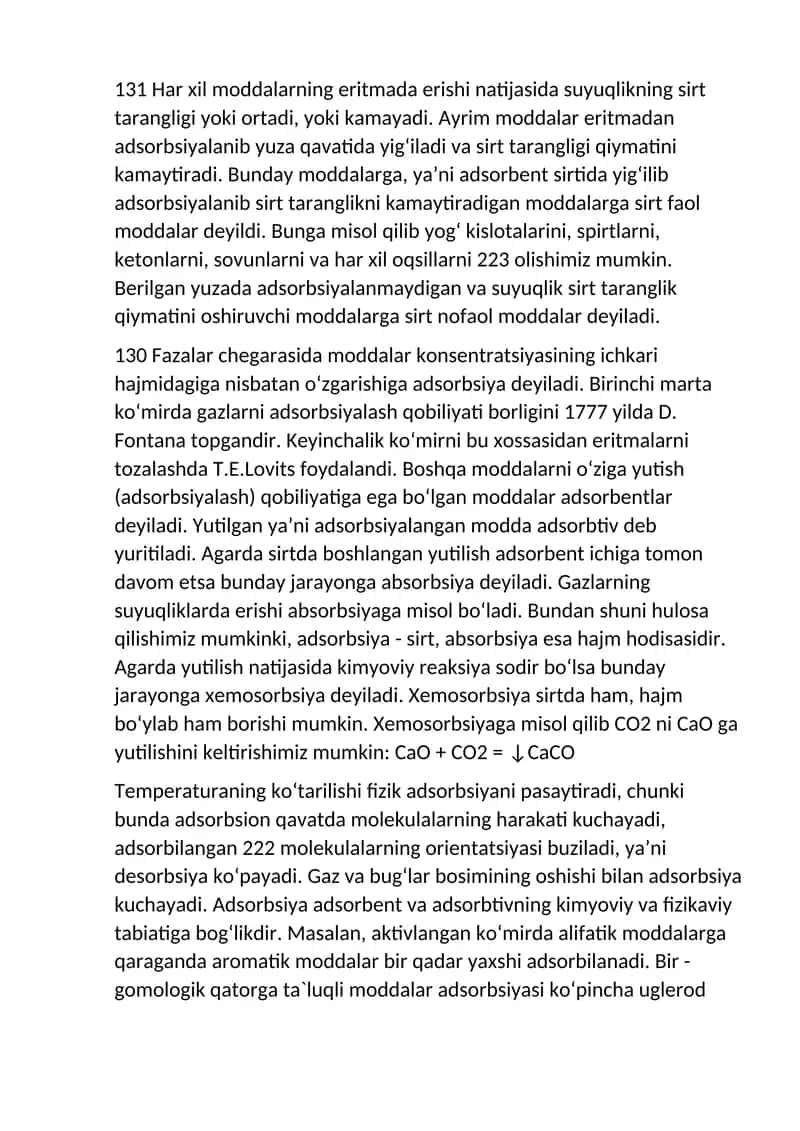 Adsorbtsiya va absortsiya jarayonlari