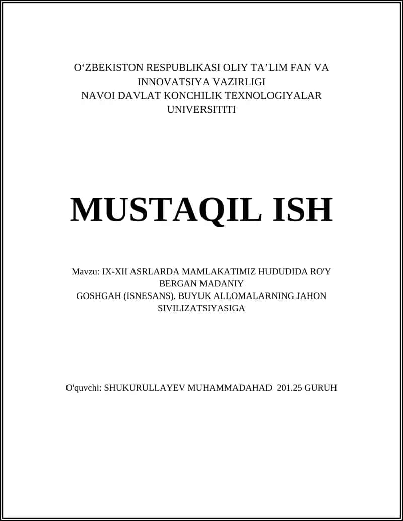 IX-XII ASRLARDA MAMLAKATIMIZ HUDUDIDA RO'Y BERGAN MADANIY GOSHGAH (ISNESANS)