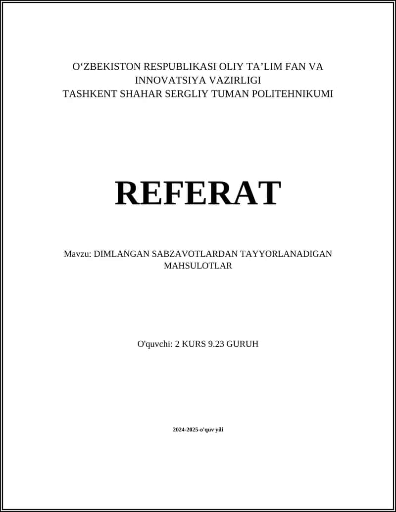 Dimlangan Sabzavotlar Tayyorlash Usullari