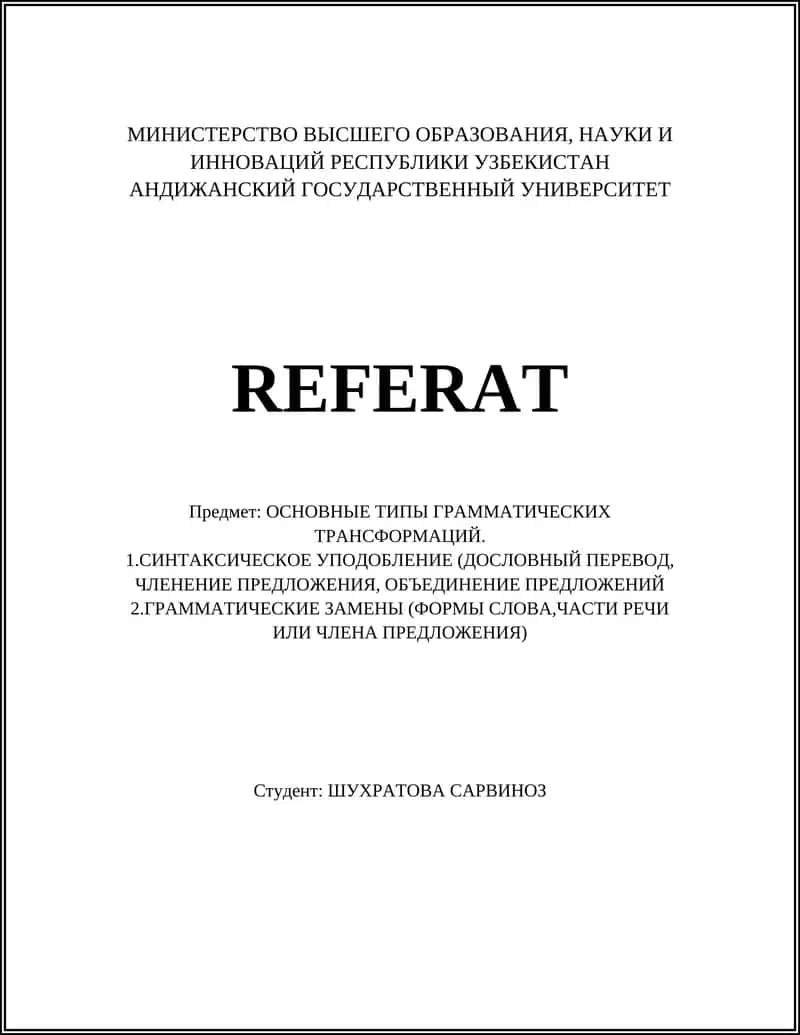 REFERAT ОСНОВНЫЕ ТИПЫ ГРАММАТИЧЕСКИХ ТРАНСФОРМАЦИЙ