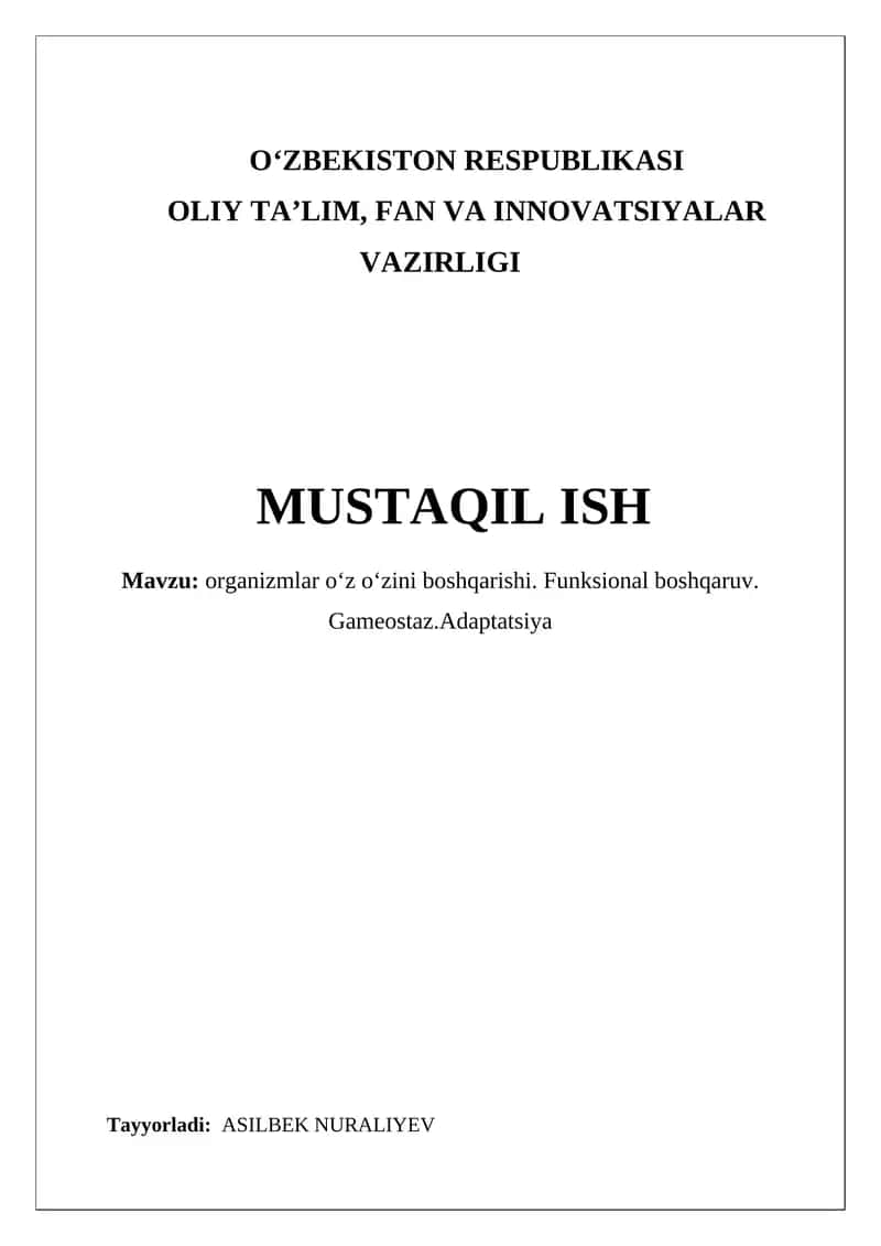 Organizmlar oʻz oʻzini boshqarishi