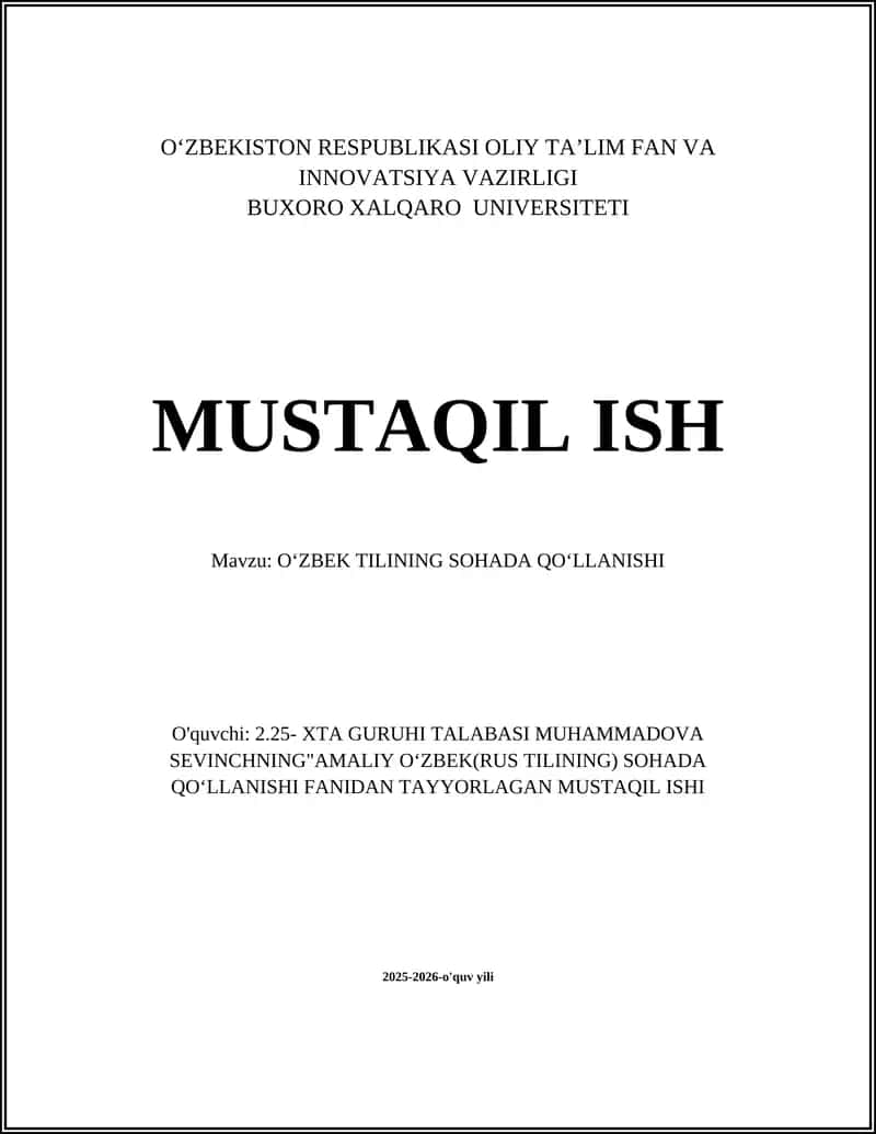 Oʻzbek Tilining Sohada Qoʻllanishi