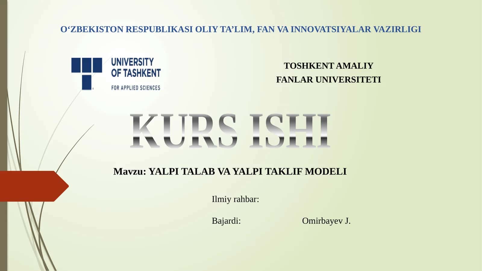 YALPI TALAB VA YALPI TAKLIF MODELI