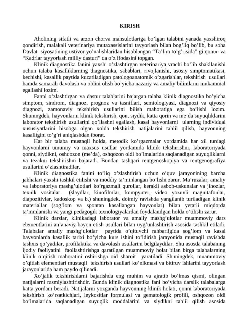 Veterinariya mutaxassislarini tayyorlash