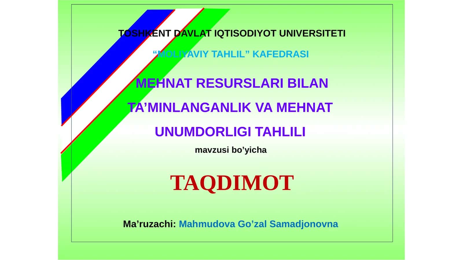 MEHNAT RESURSLARI BILAN TA’MINLANGANLIK VA MEHNAT UNUMDORLIGINI TAHLILI