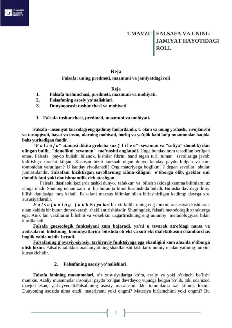 Falsafa va uning jamiyatdagi roli