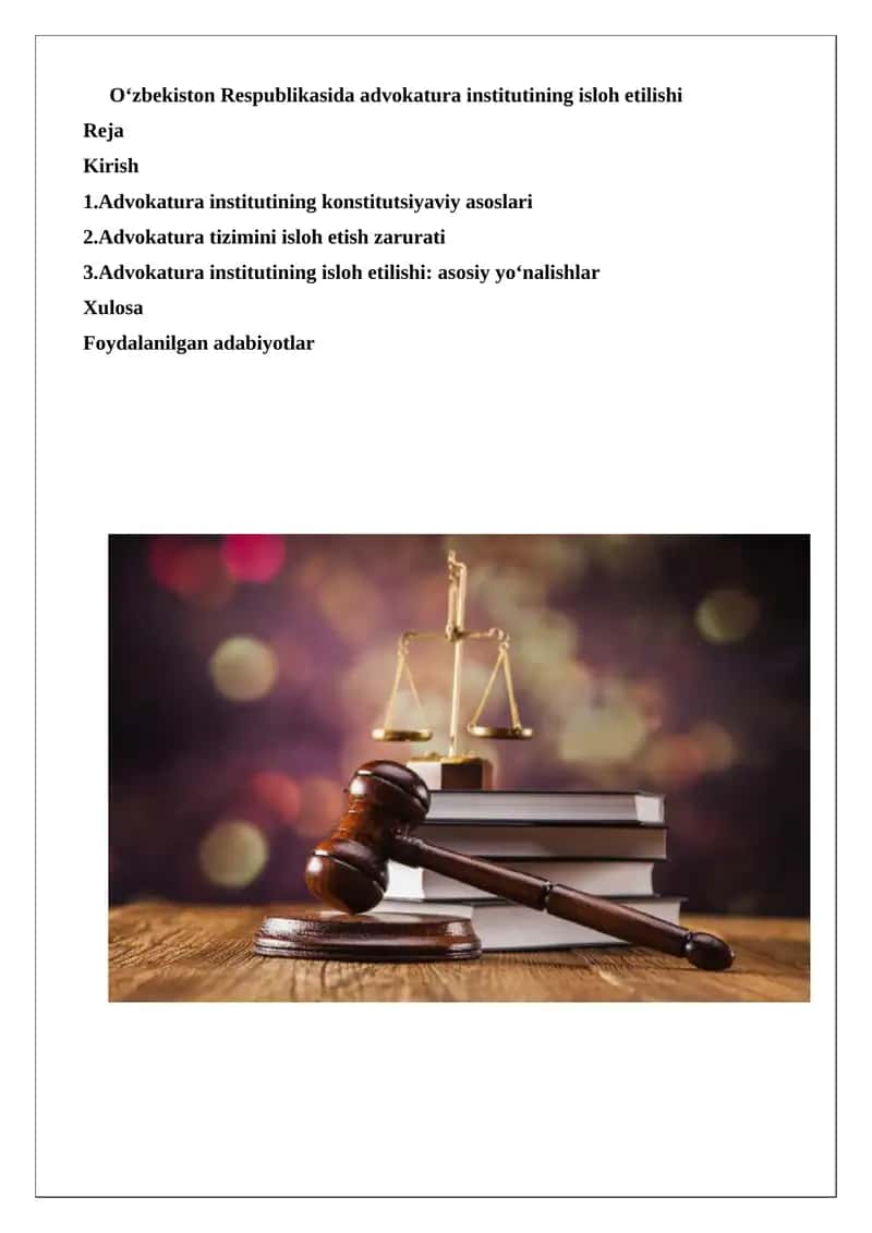 Advokatura institutining isloh etilishi