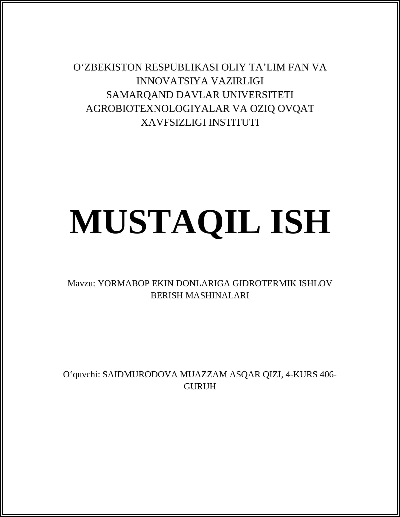 YORMABOP EKIN DONLARIGA GIDROTERMIK ISHLOV BERISH MASHINALARI