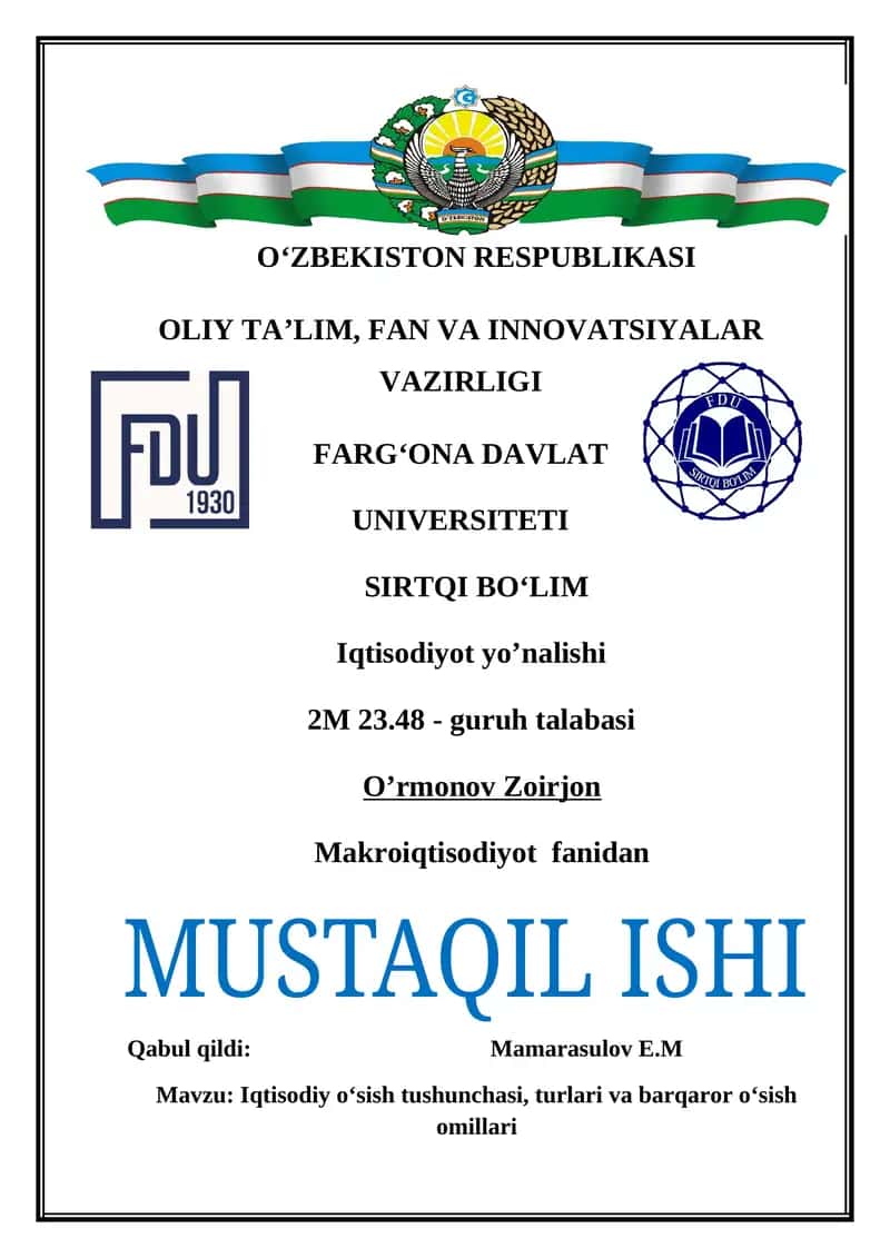 Iqtisodiy o‘sish tushunchasi, turlari va barqaror o‘sish omillari