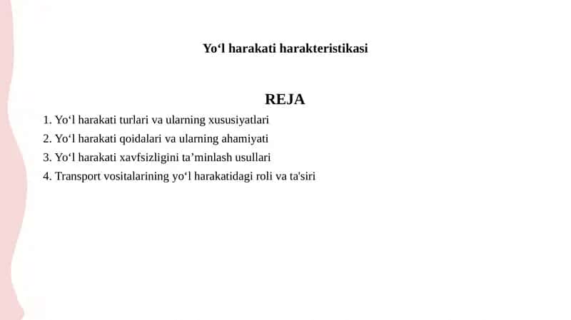 Yoʻl harakati harakteristikasi