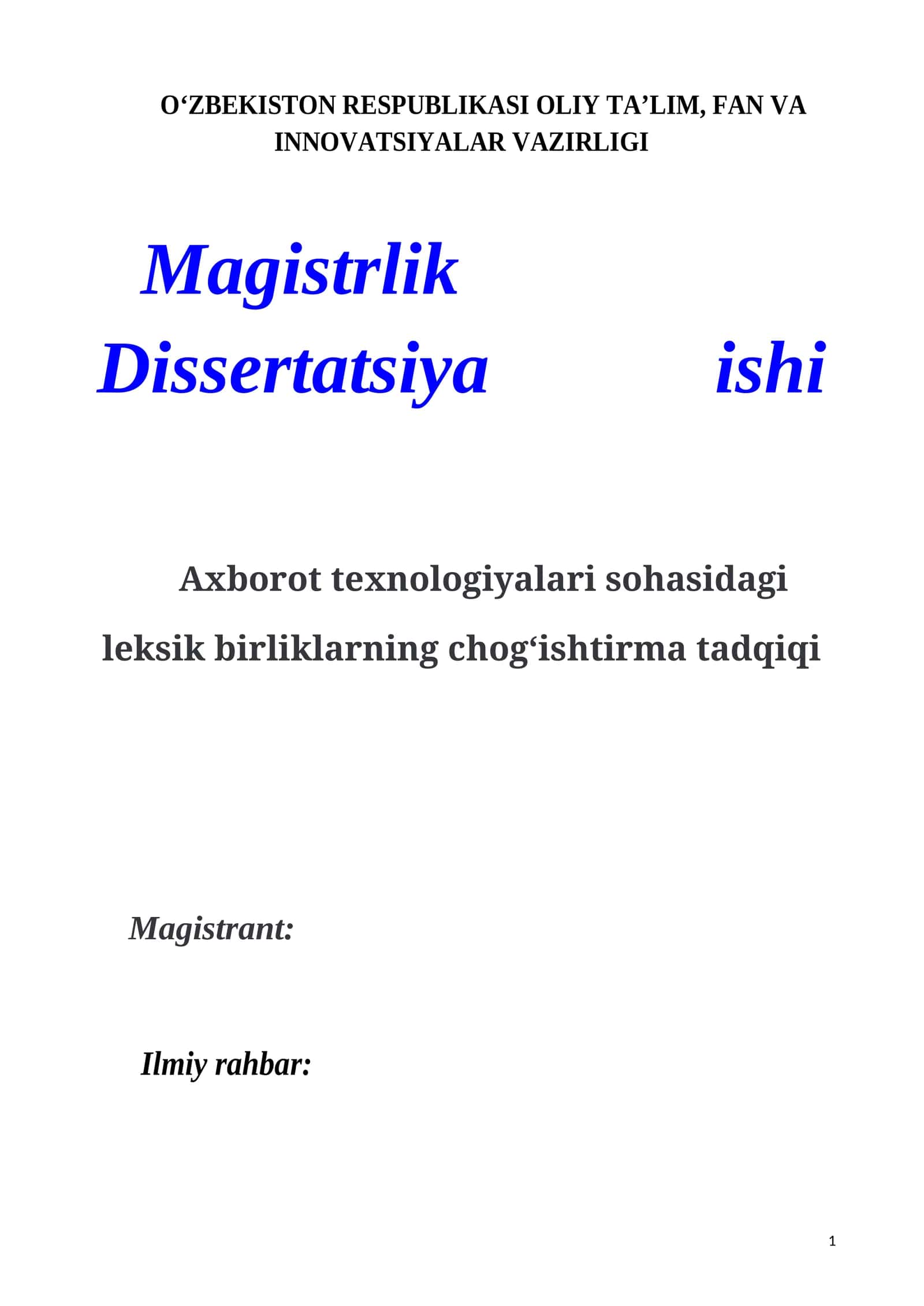 Axborot texnologiyalari sohasidagi leksik birliklarning chogʻishtirma tadqiqi