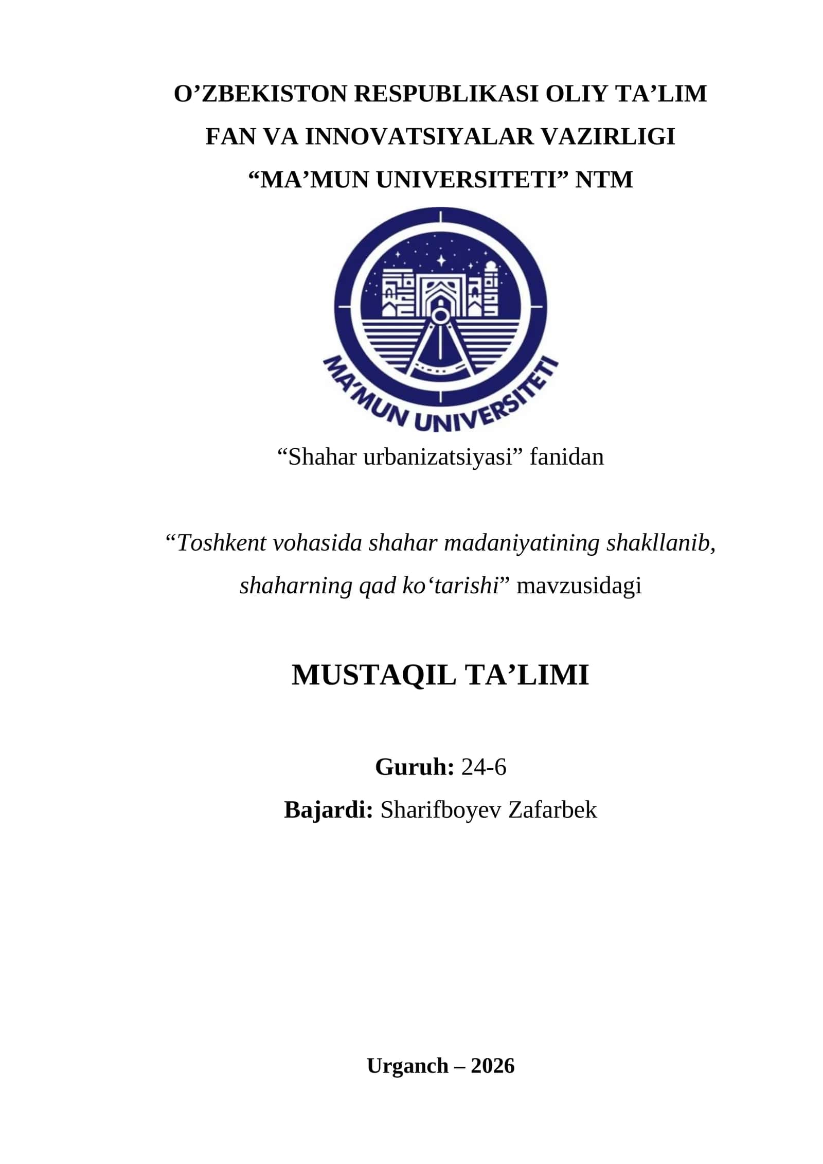 Toshkent vohasida shahar madaniyatining shakllanib, shaharning qad ko‘tarishi