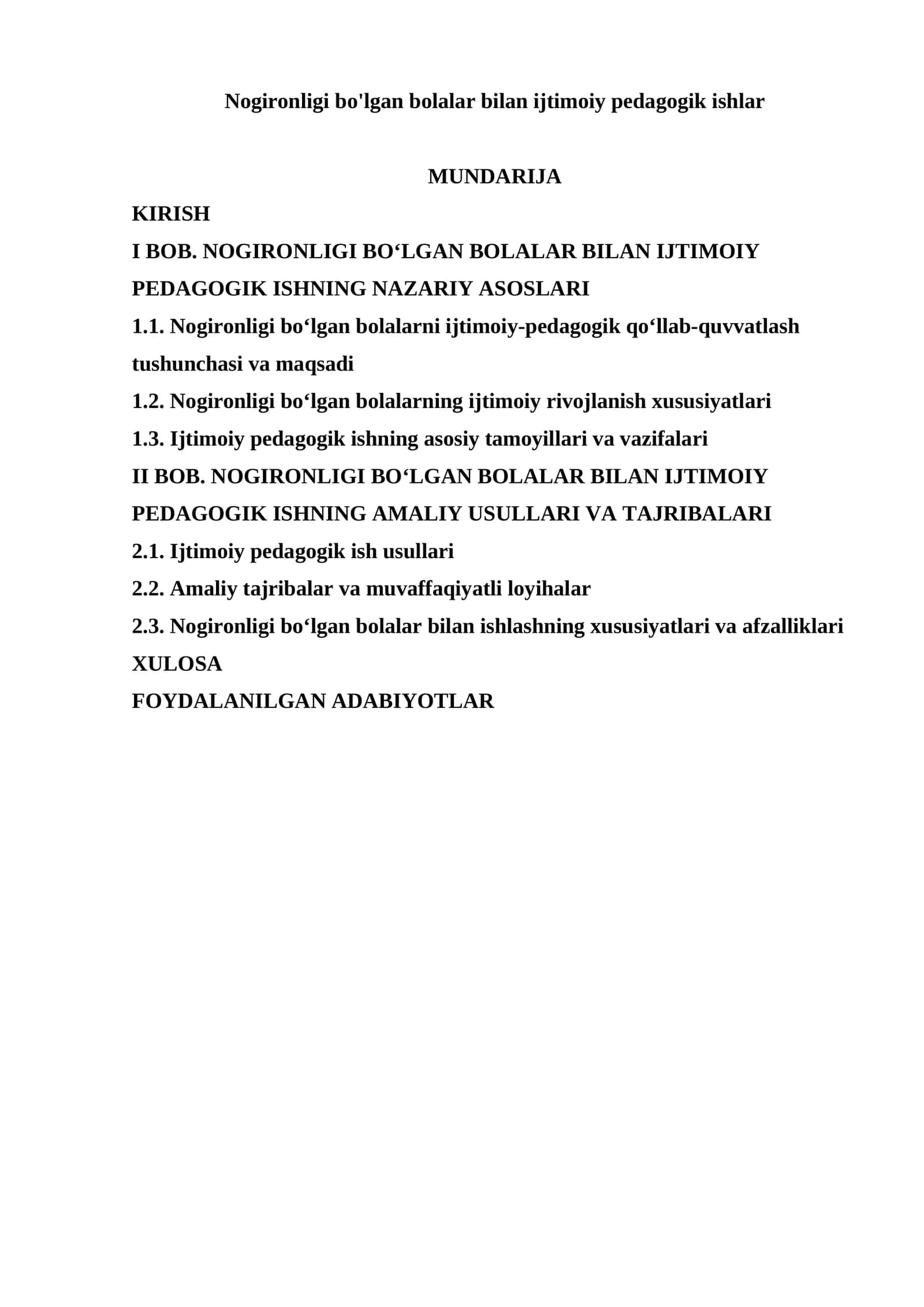 Nogironligi bo'lgan bolalar bilan ijtimoiy pedagogik ishlar