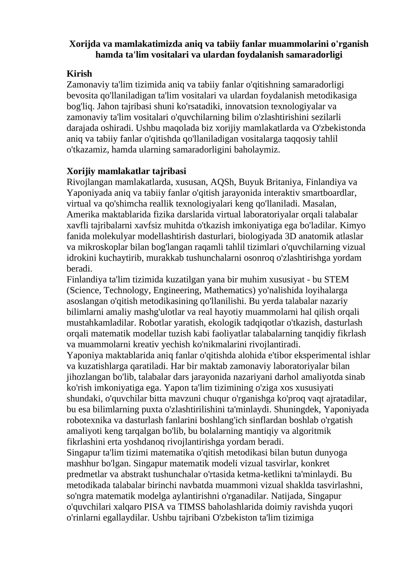 Ta'lim Vositalari va Ulardan Foydalanish Metodikasi