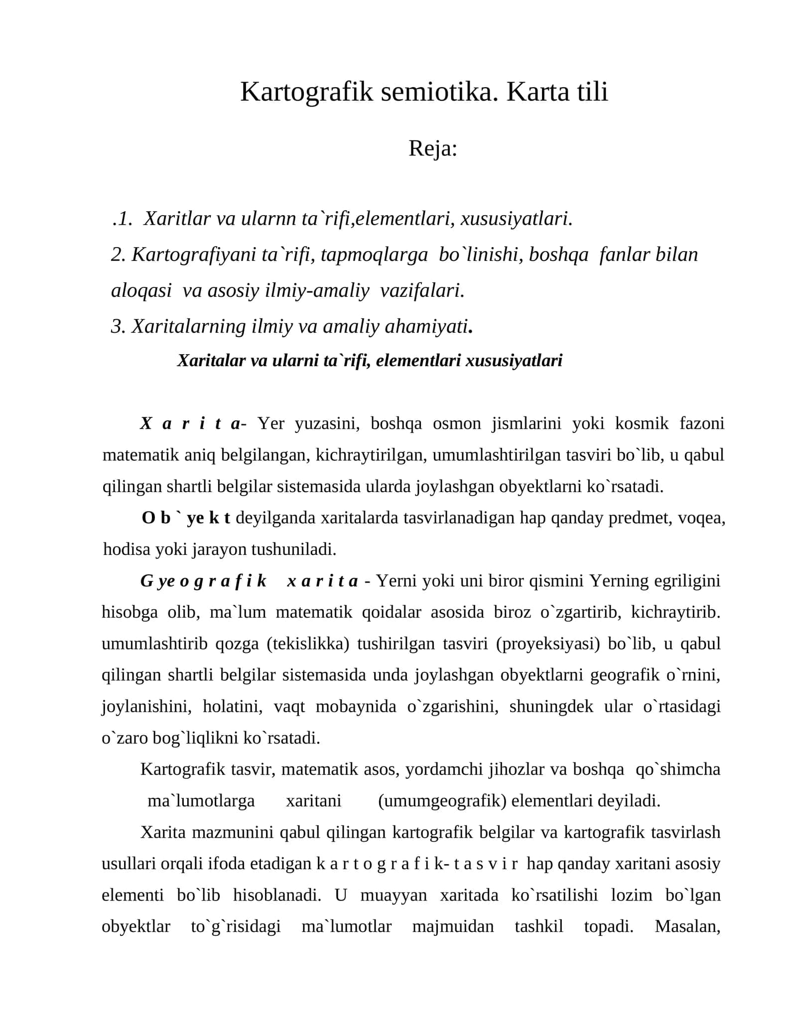 Kartografik semiotika. Karta tili