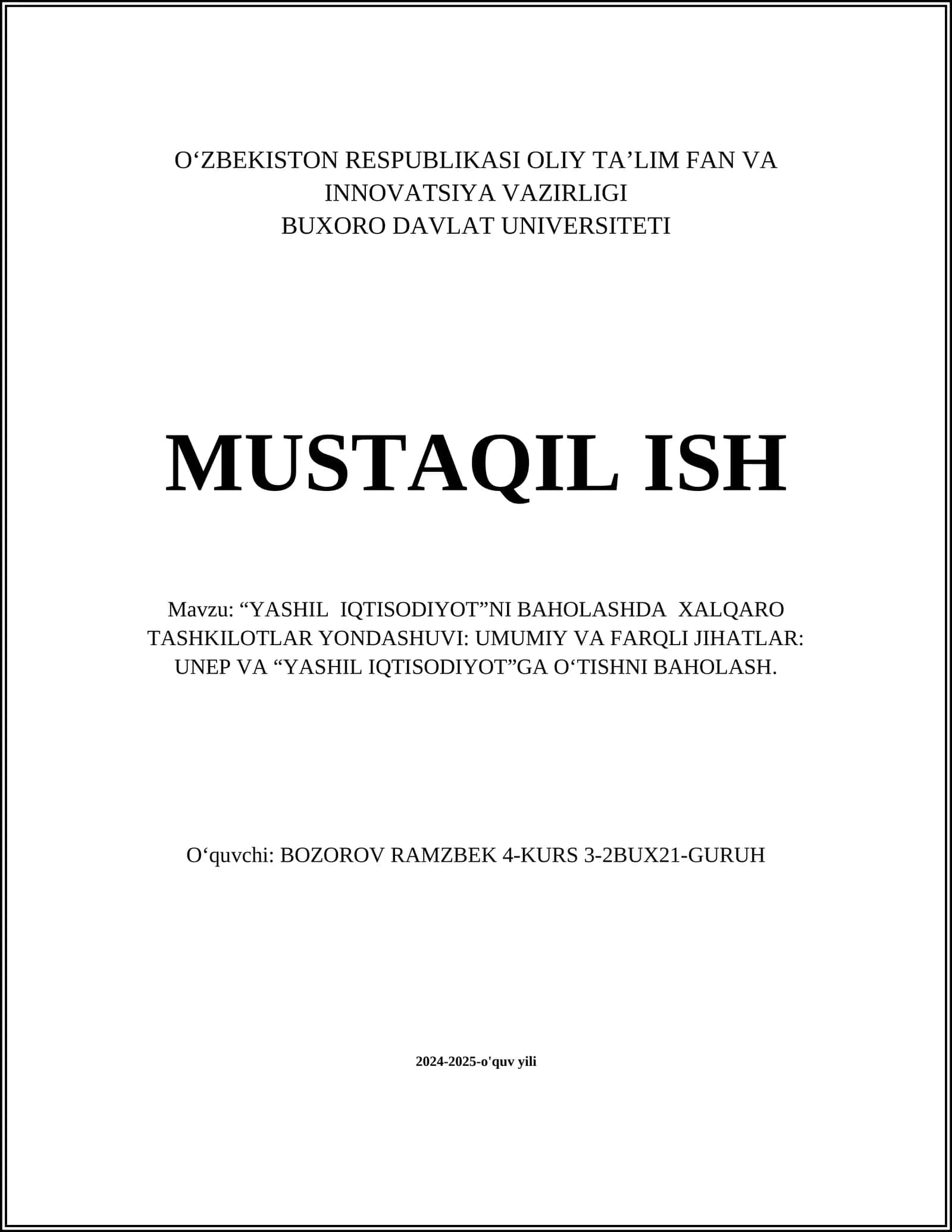 Yashil iqtisodiyot tushunchasi