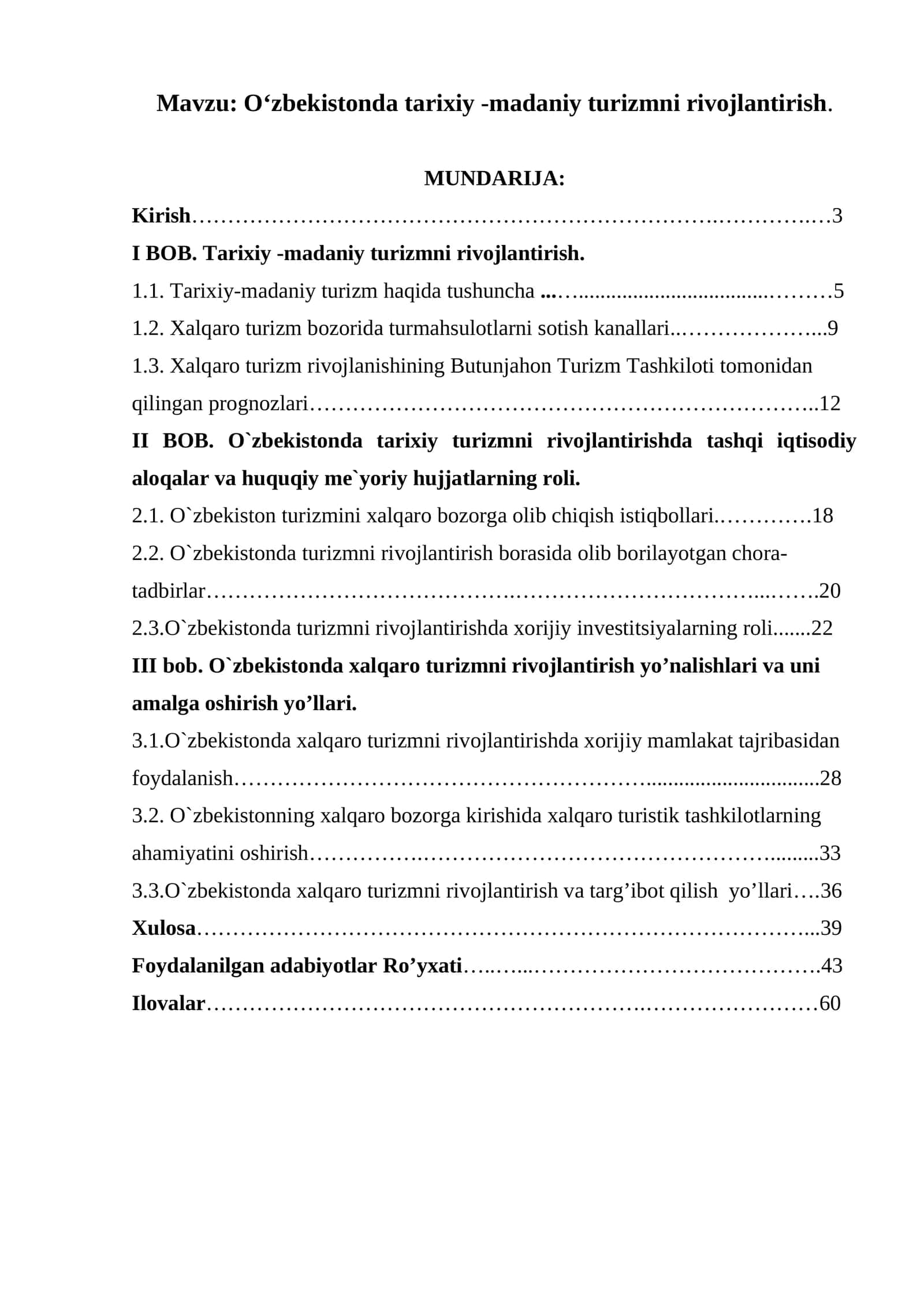 O‘zbekistonda tarixiy -madaniy turizmni rivojlantirish