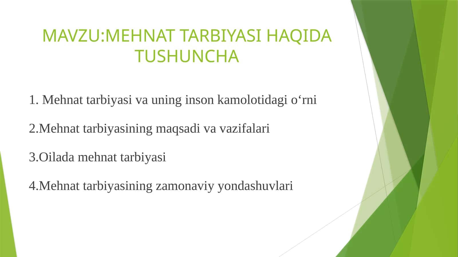 MEHNAT TARBIYASI HAQIDA TUSHUNCHA