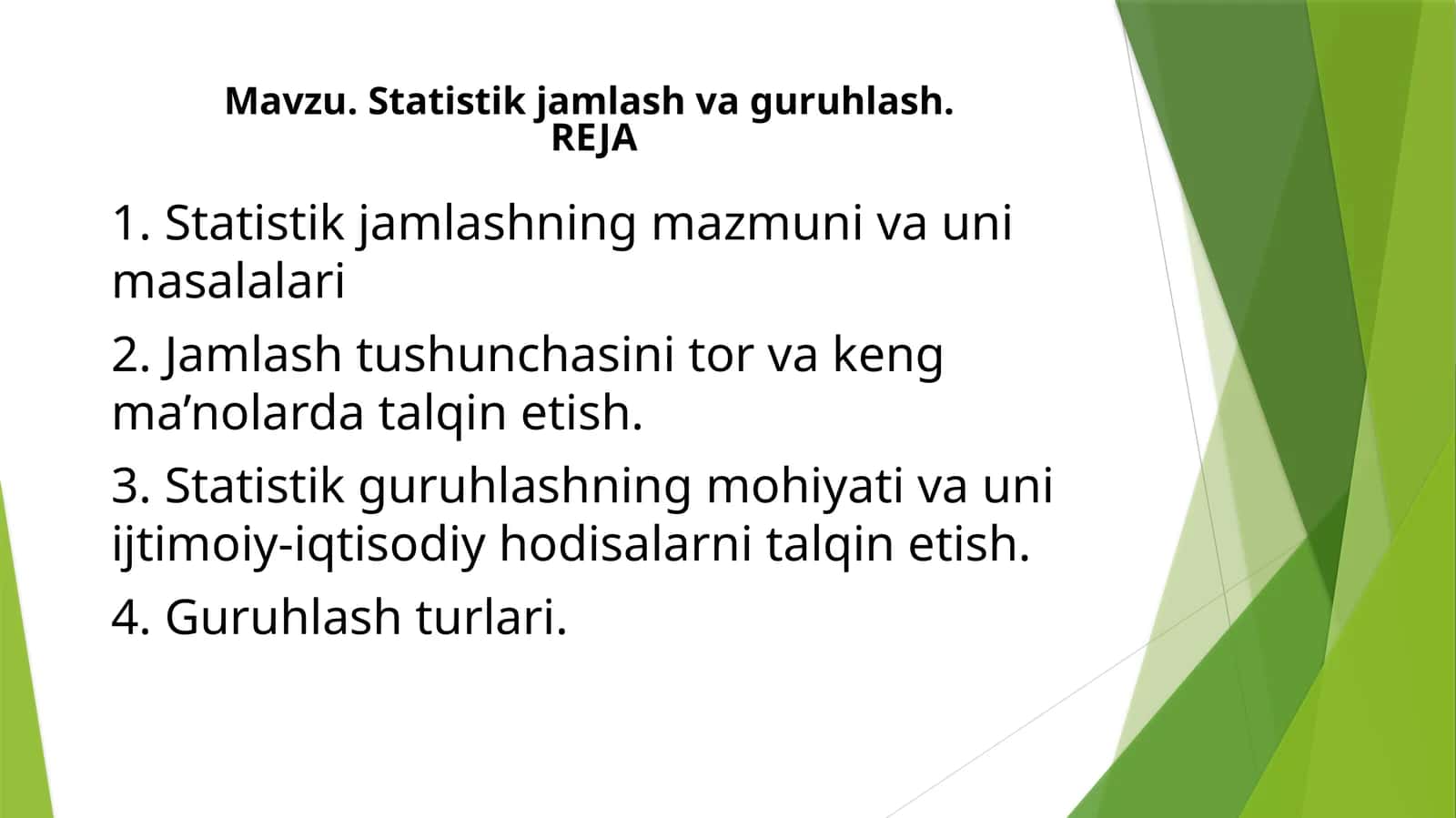 Statistik jamlash va guruhlash