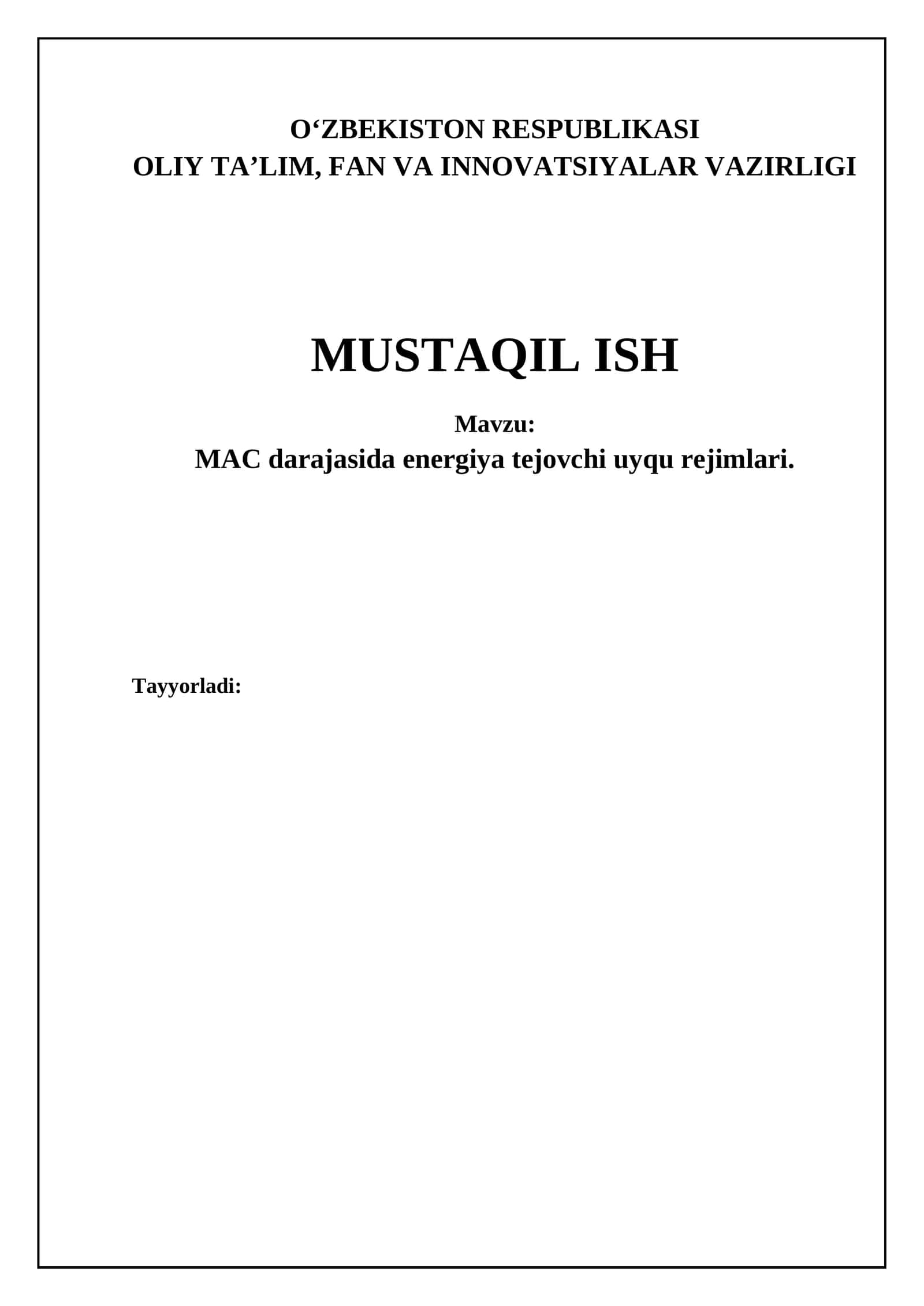 MAC darajasida energiya tejovchi uyqu rejimlari