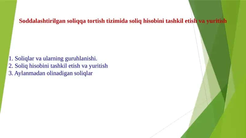 Soliq hisobini tashkil etish va yuritish