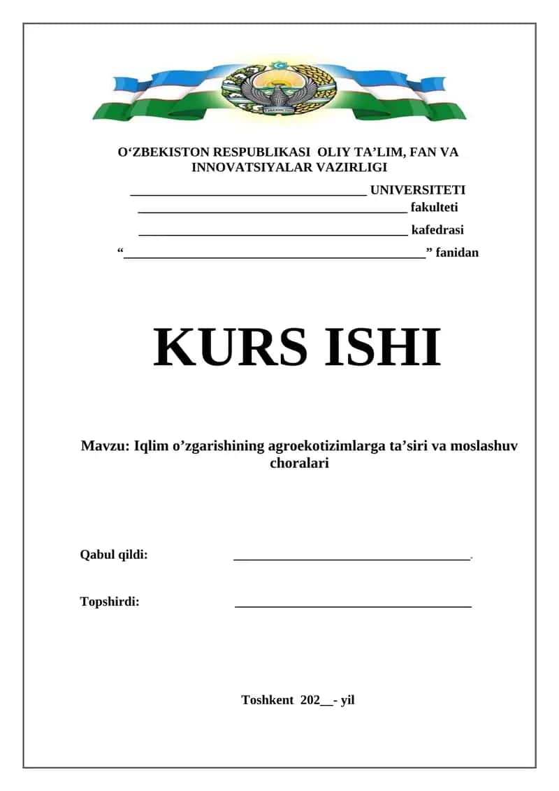 Iqlim o’zgarishining agroekotizimlarga ta’siri va moslashuv choralari