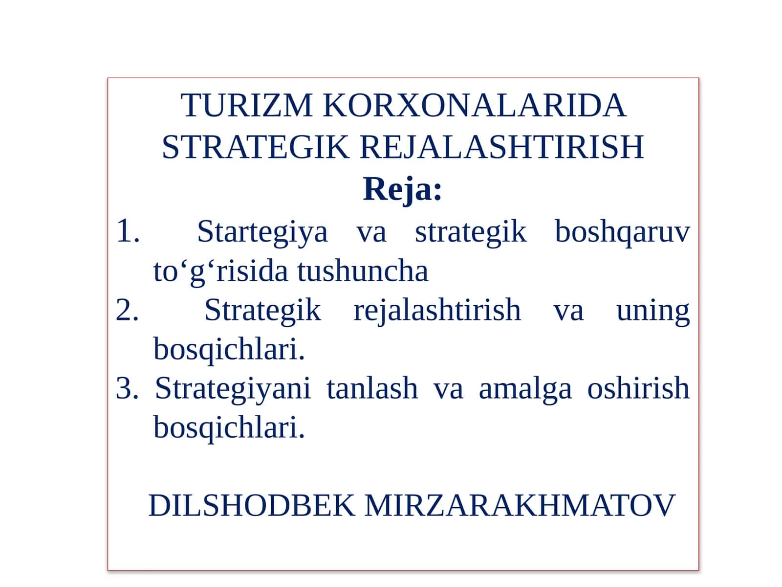 Turizm korxonalarida strategik rejalashtirish