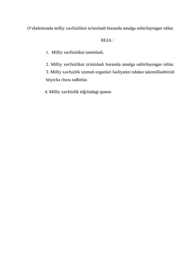 Milliy xavfsizlikni ta'minlash