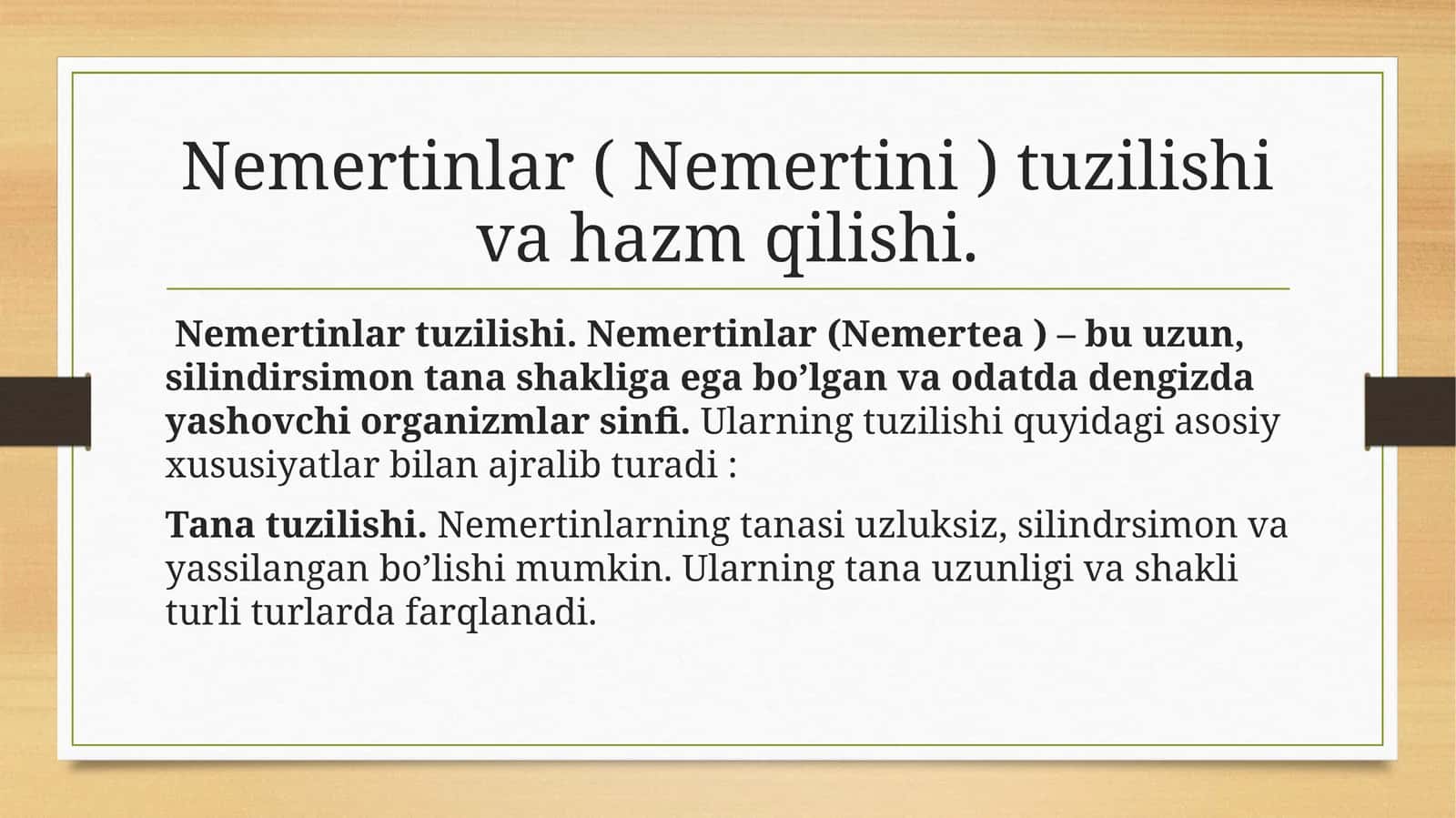 Nemertinlar (Nemertini) tuzilishi va hazm qilishi